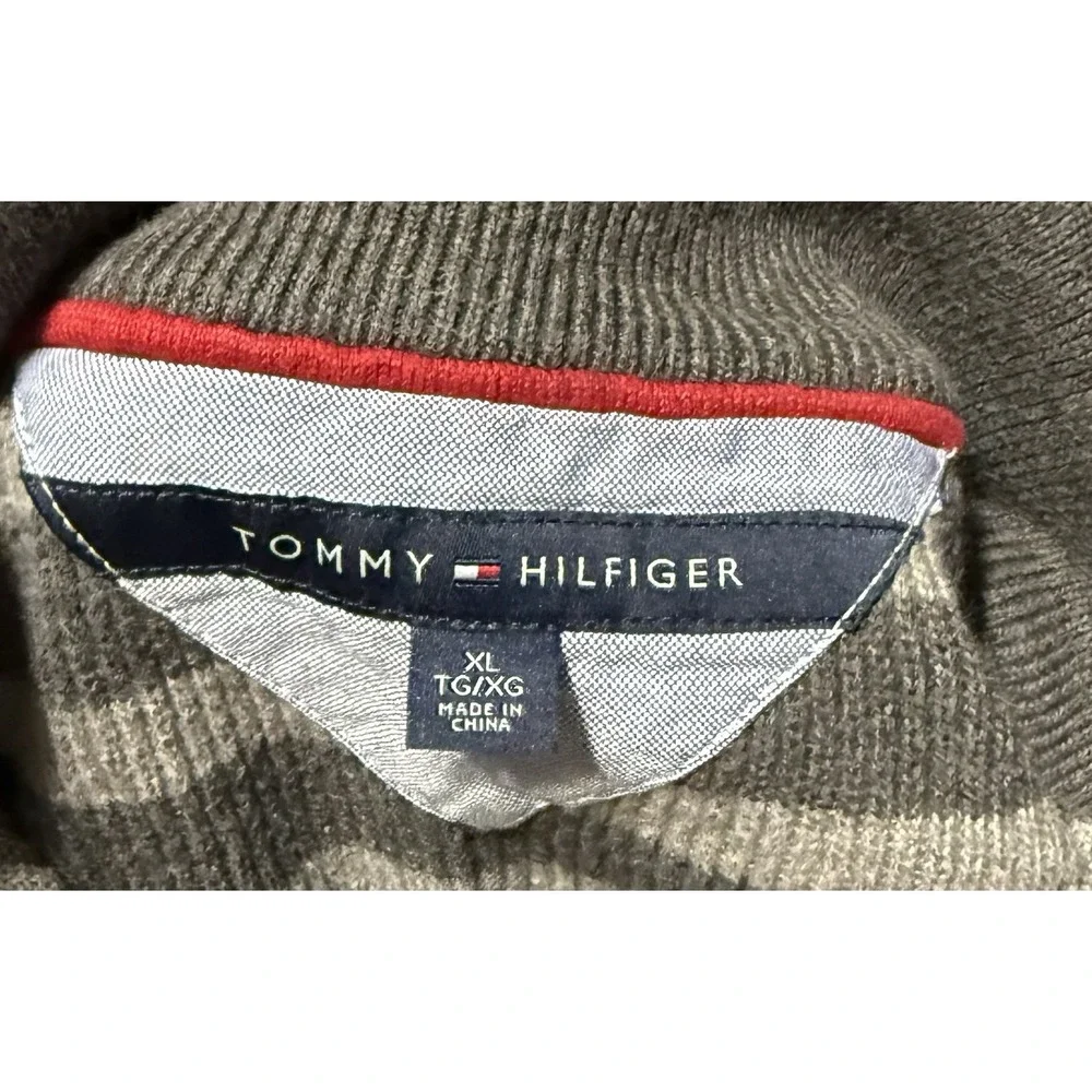 Tommy Hilfiger Mock Neck Snap Ribbed Sweater Men's Size XL Gray Striped Pullover